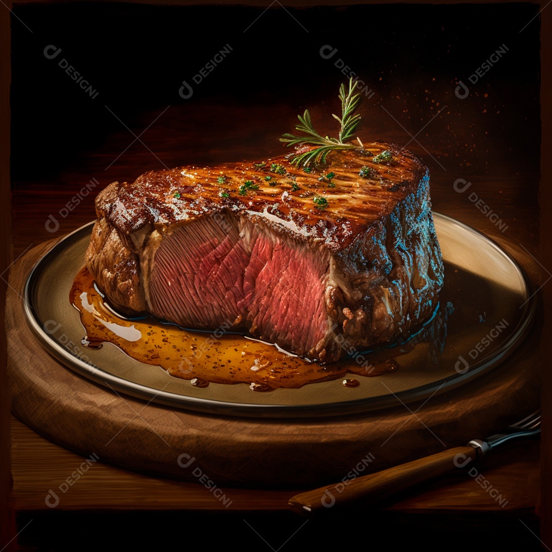 Carne grelhada sobre prato restaurante