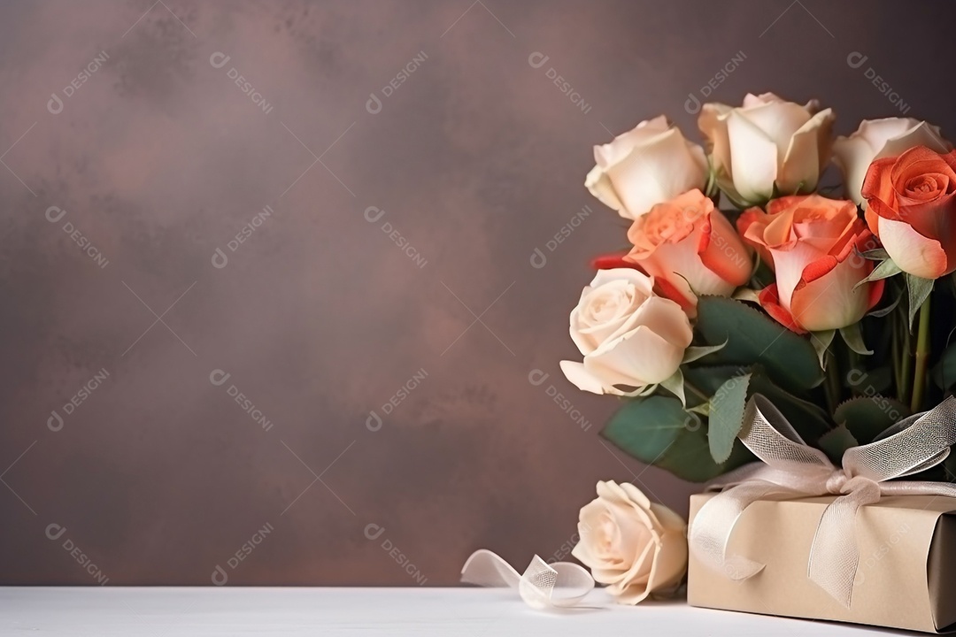 Buquê de rosas brancas e presente