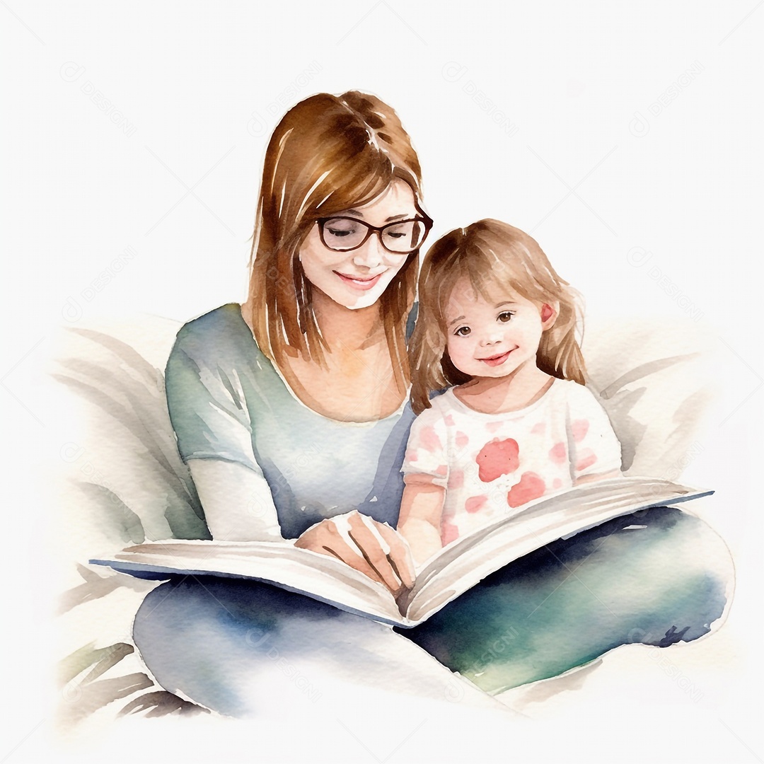 Mãe lendo livro com sua filha