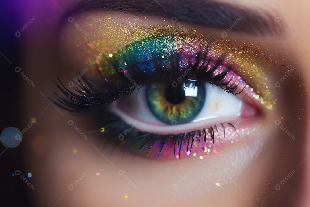 Olho lindo com maquiagem e sombra colorida