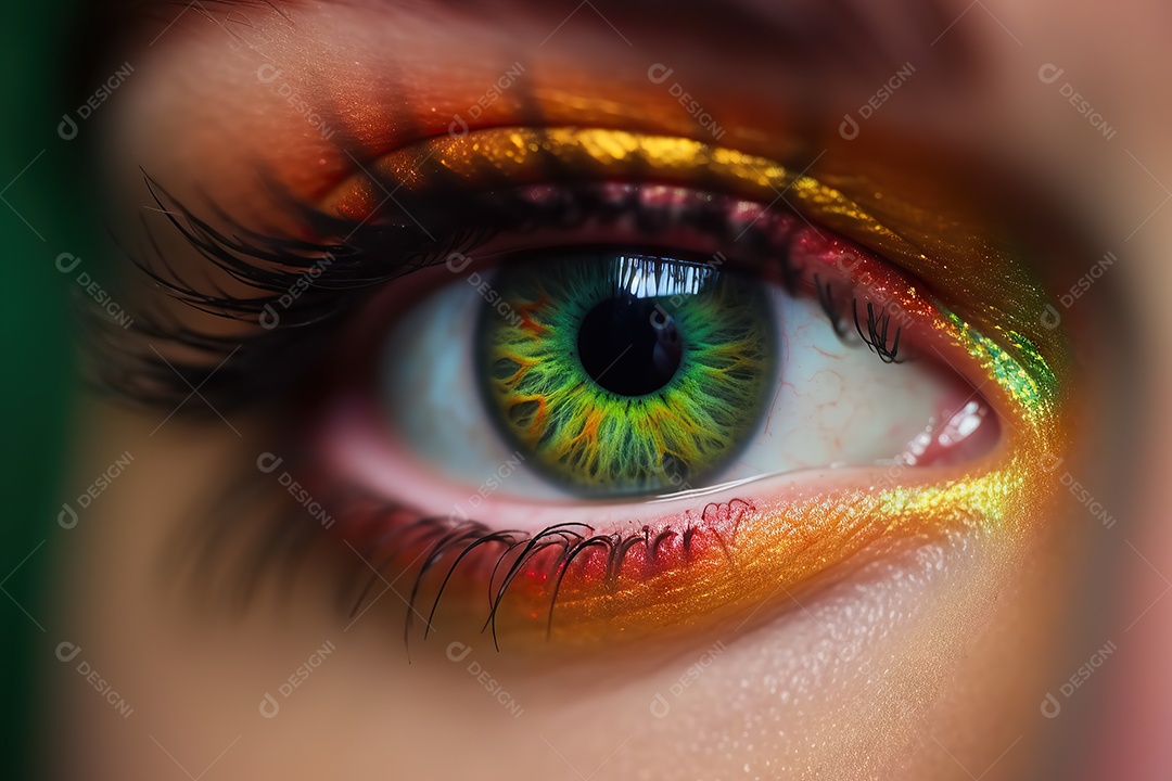 Olho lindo com maquiagem e sombra colorida