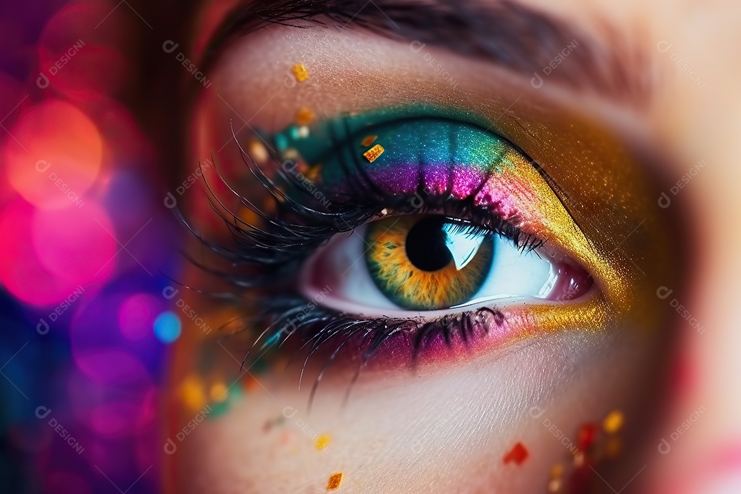 Olho lindo com maquiagem e sombra colorida