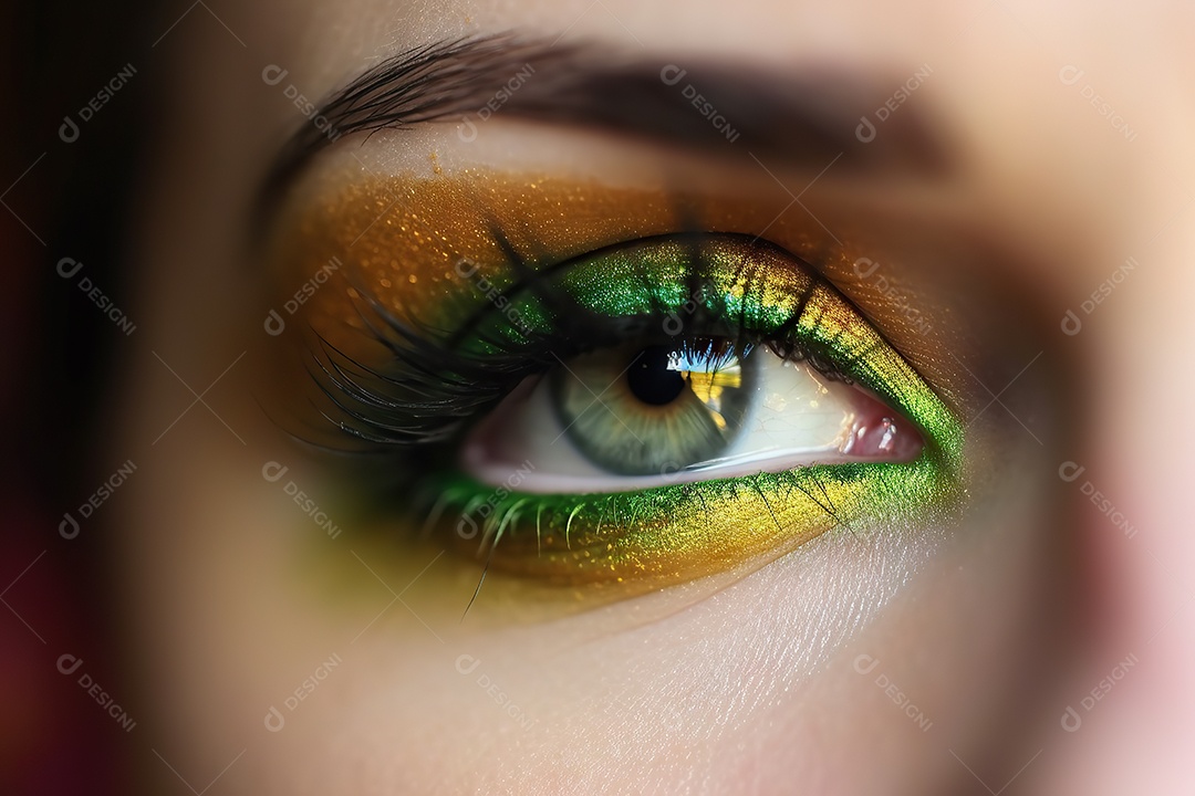 Olho lindo com maquiagem e sombra colorida