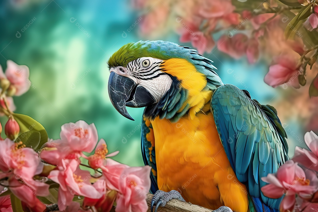 Arara azul e linda voando