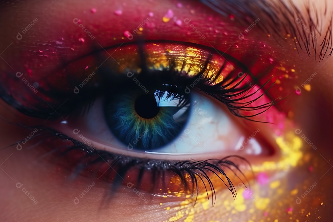 Olho lindo com maquiagem e sombra colorida