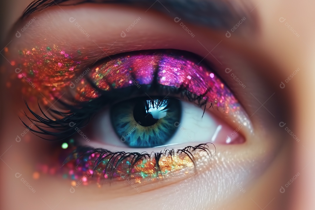 Olho lindo com maquiagem e sombra colorida