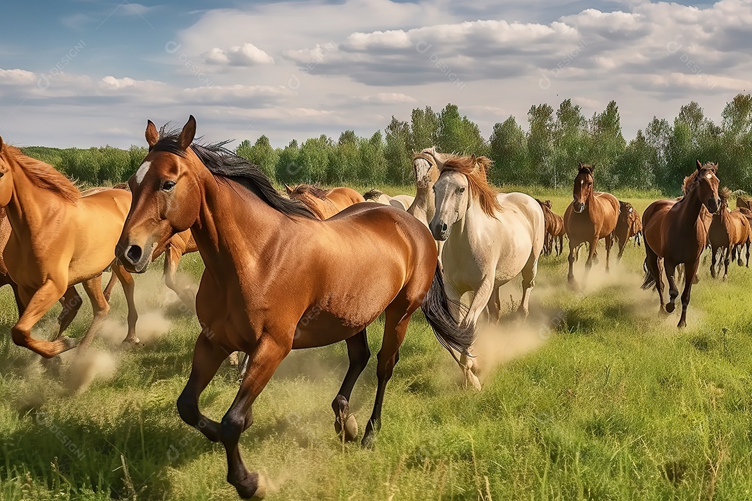 Cavalos correndo em manada na natureza