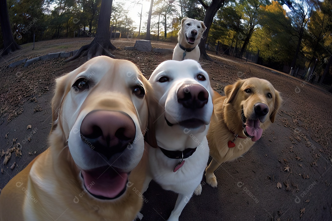 Cachorros lindos e fofos tirando selfie