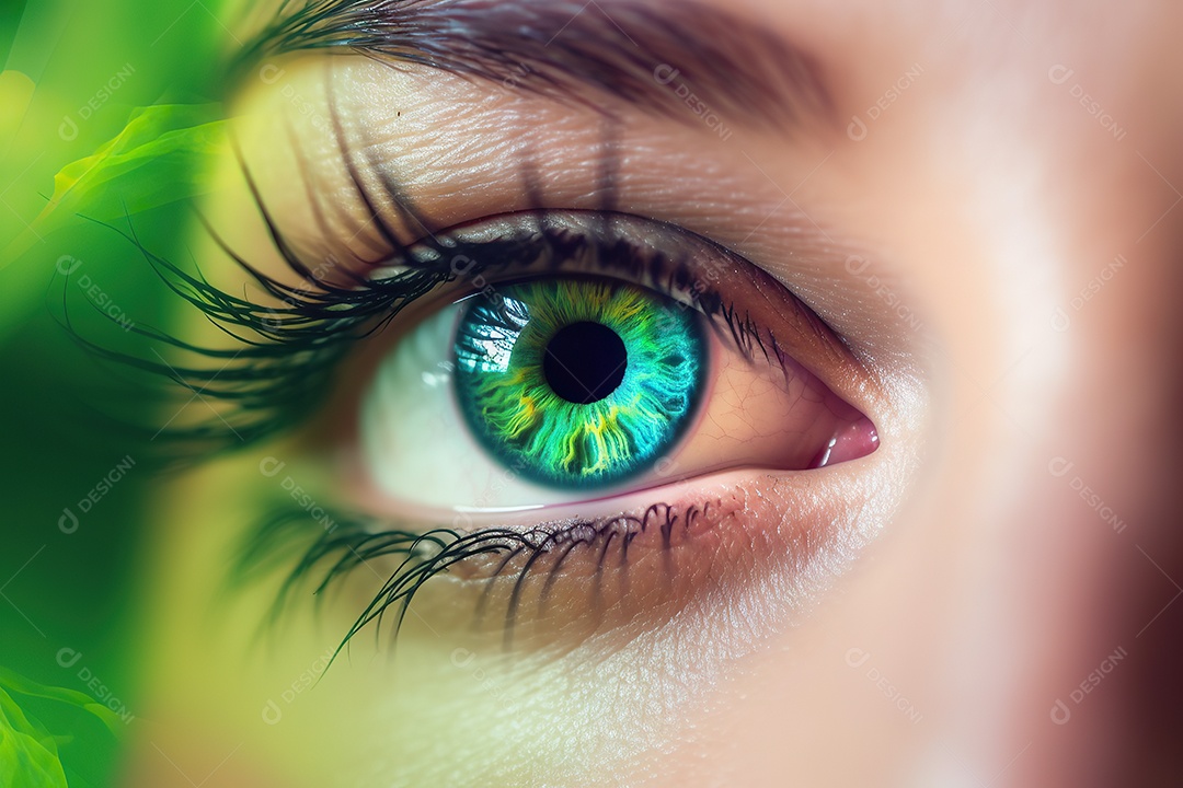 Olho lindo com maquiagem colorida e sombra