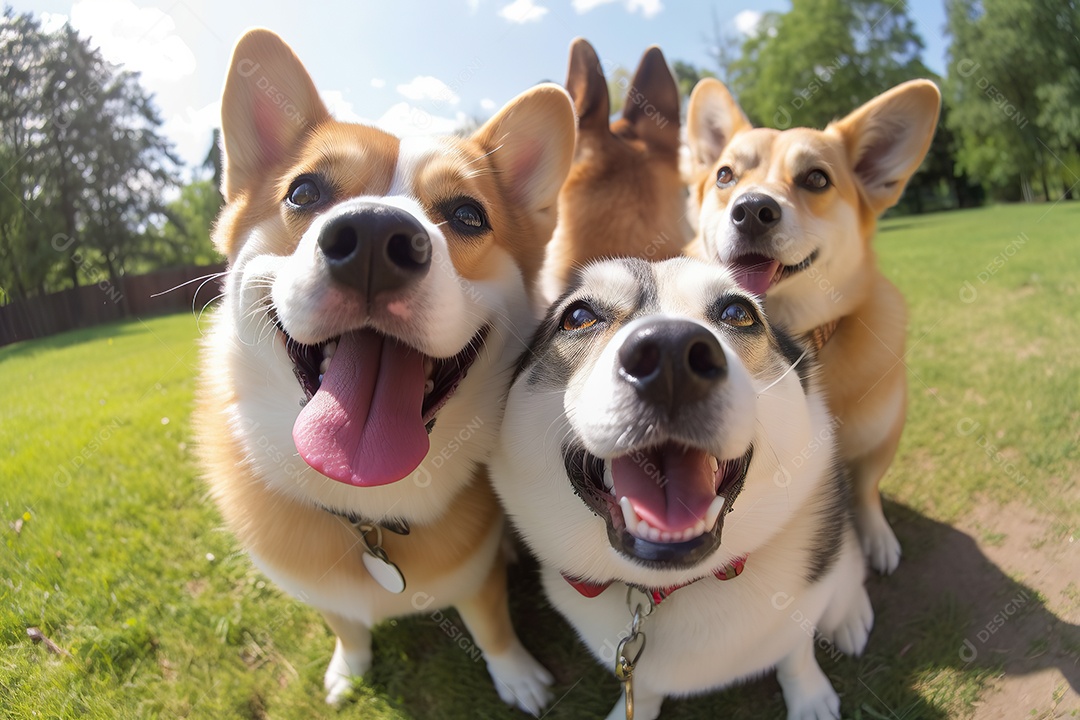 Cachorros lindos e fofos tirando selfie