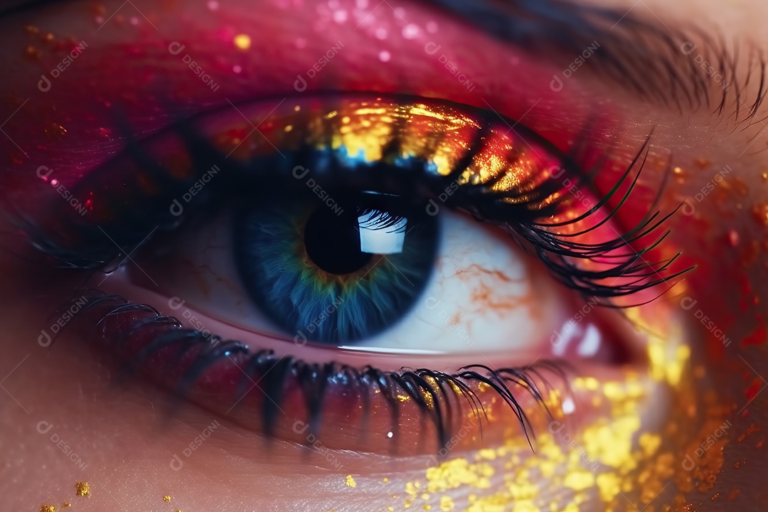 Olho lindo com maquiagem e sombra colorida