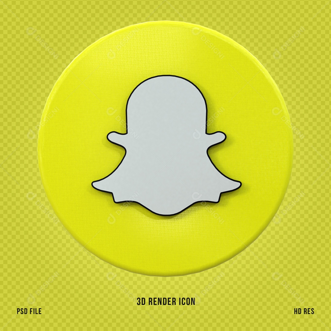 Icone 3D Redondo Amarelo Social Media Snapchat Para Composição PSD