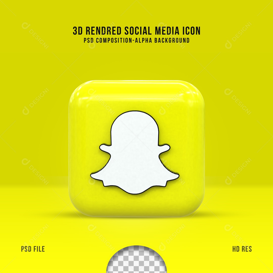 Icone 3D Quadrado Amarelo Social Media Snapchat Para Composição PSD