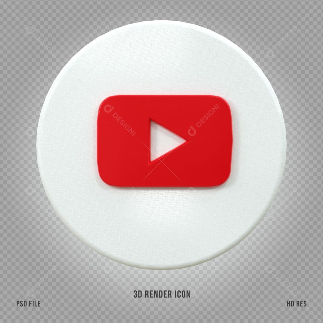 Icone 3D Redondo Social Media YouTube Para Composição PSD