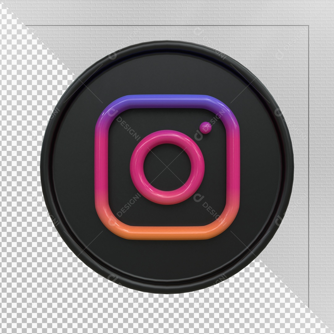 Icone 3D Redondo Preto Social Media Instagram Para Composição PSD
