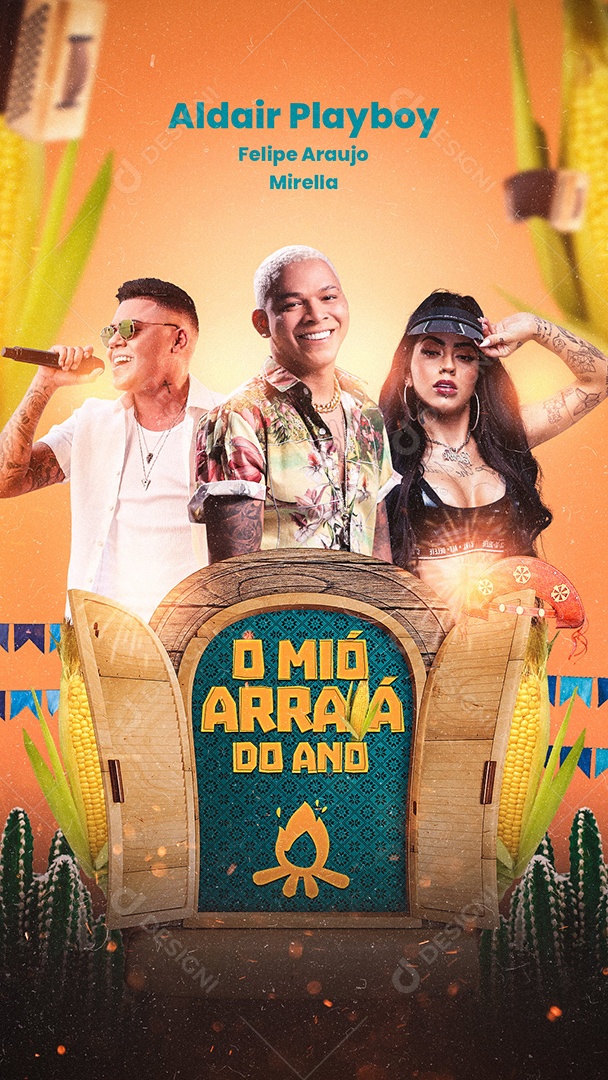 Story Ó Mió Arraiá Do Ano Flyer Aldair Play Boy Felipe Araújo Mc Mirella Social Media PSD Editável