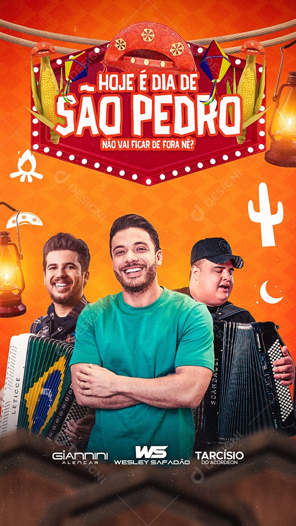 Story Hoje é Dia De São Pedro Flyer Wesley Safadão Tarcísio Do Acordeon Social Media PSD Editável