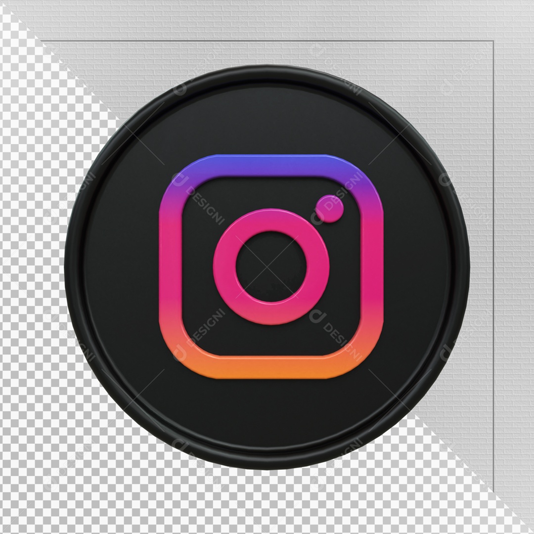 Icone 3D Redondo Preto Social Media Instagram Para Composição PSD