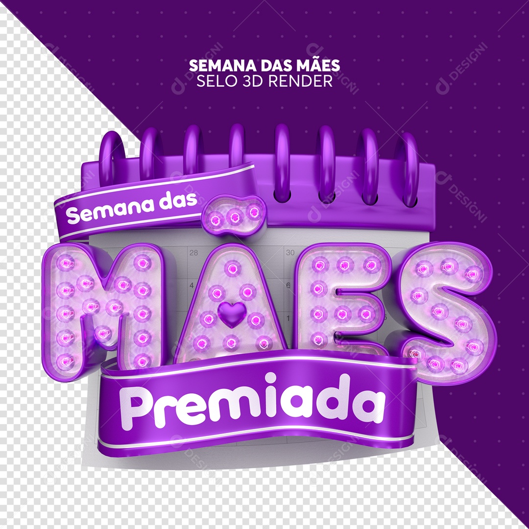 Selo 3D Semana Das Mães Calendario Roxo PSD Editável