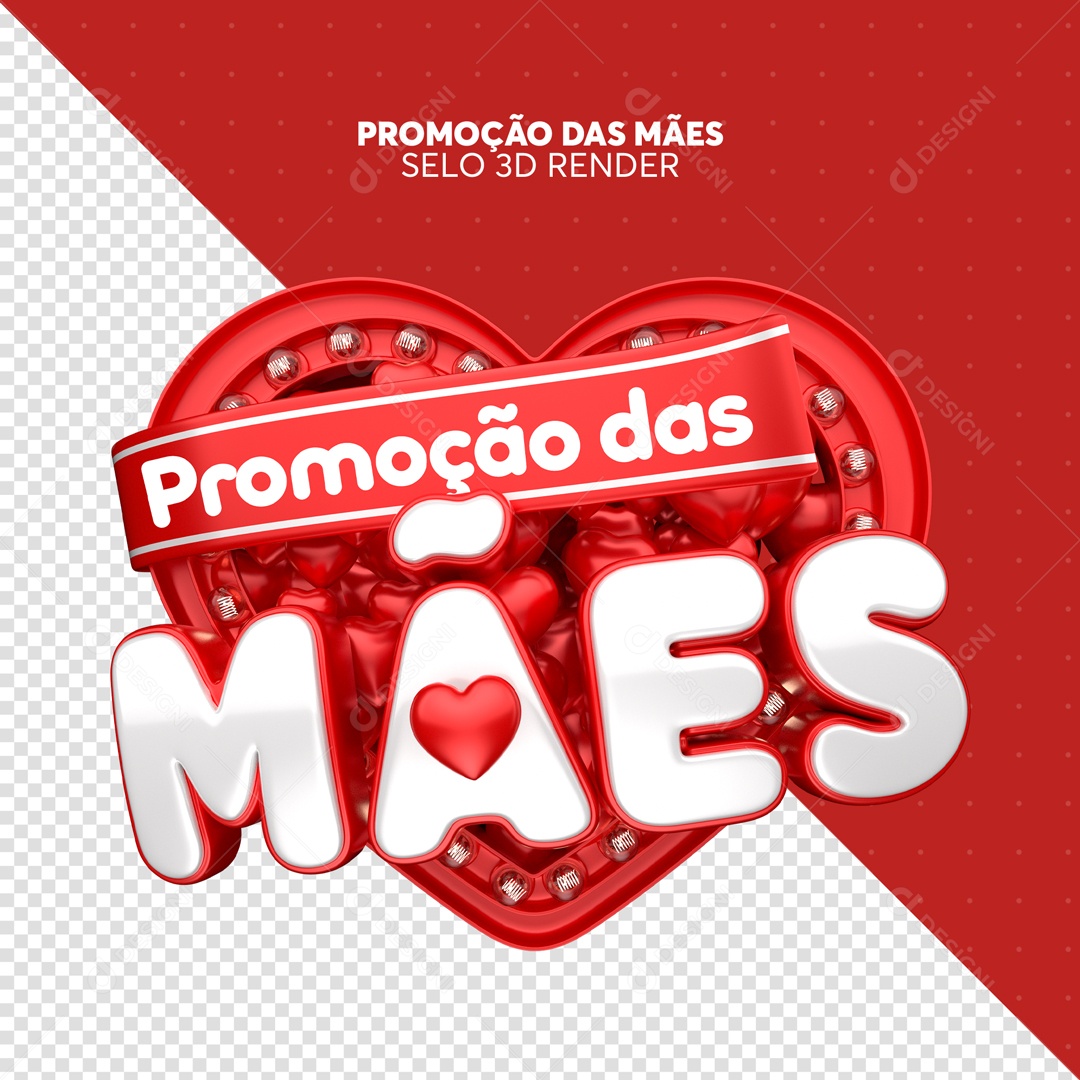 Selo 3D Promoção Das Mães Coração Vermelho PSD Editável