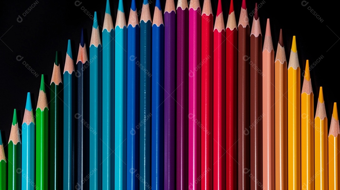 Vários lápis de cor sobre fundo preto