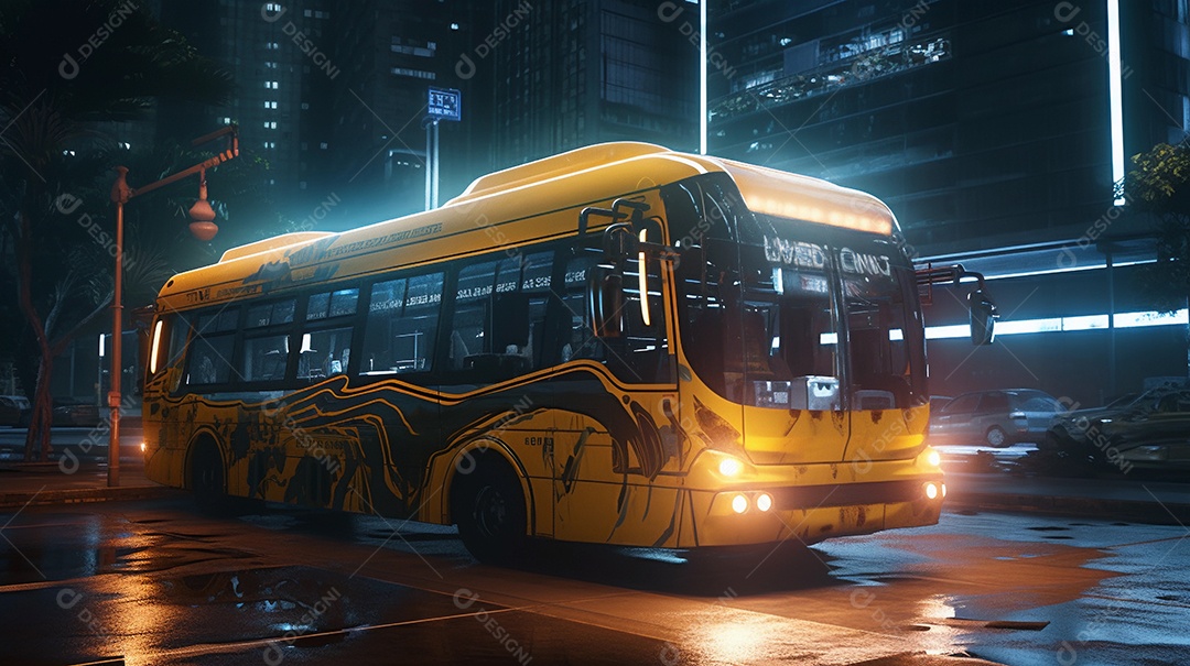 Ônibus escolar na noite de chuva.