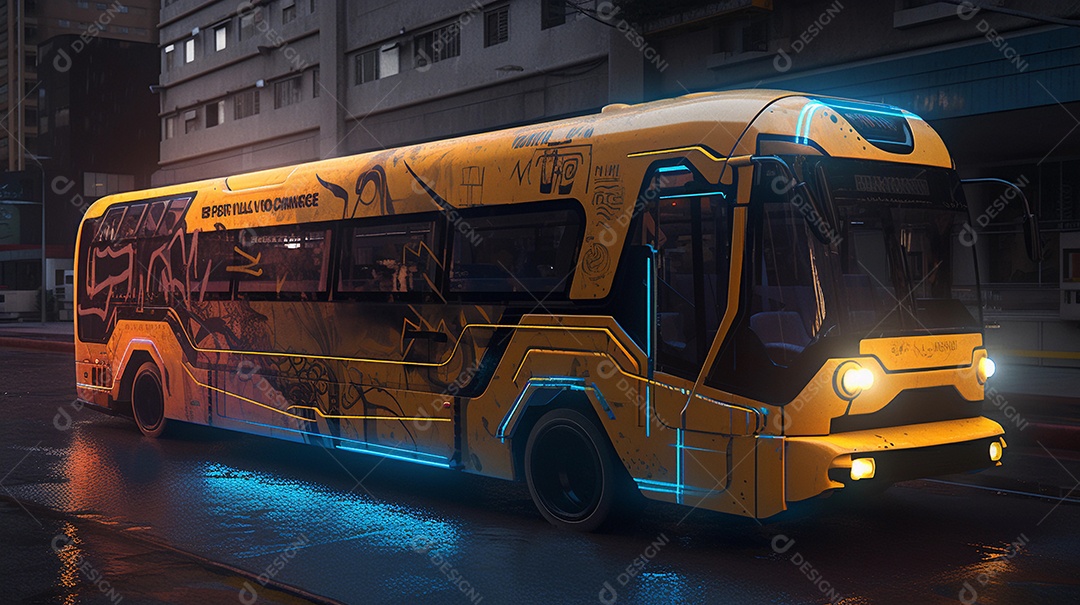 Ônibus escolar na noite de chuva.