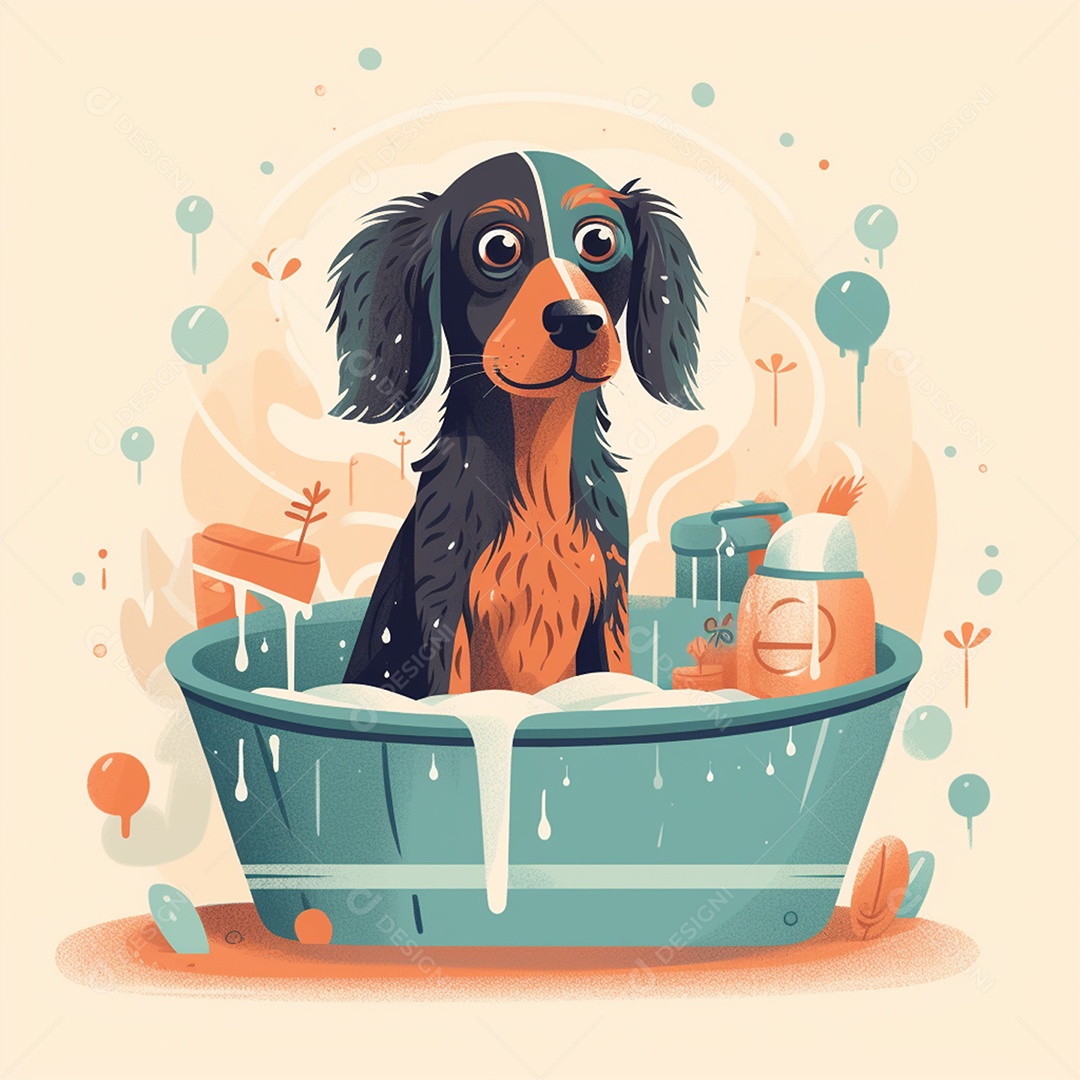 Ilustração de cachorro tomando banho