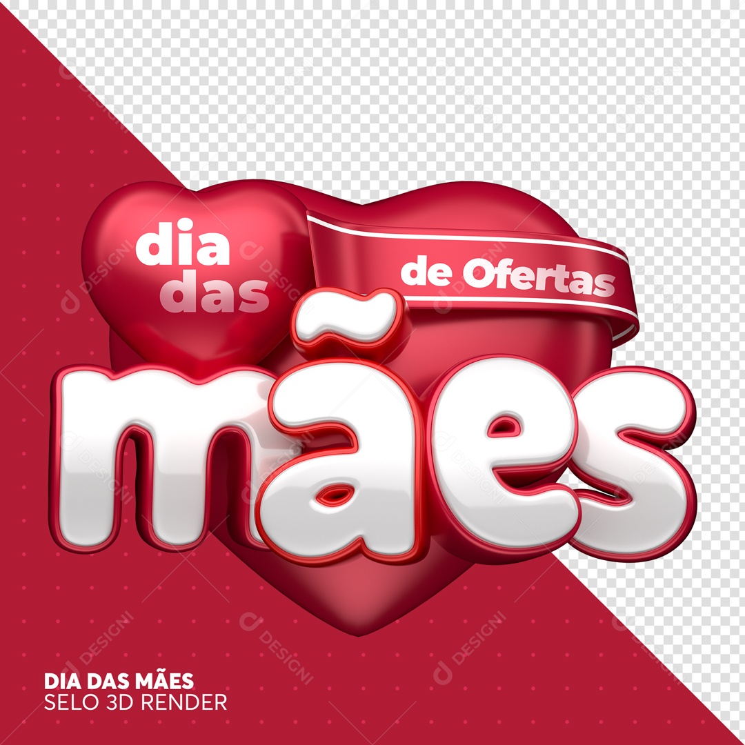 Selo 3D Dia Das Mães De Ofertas Coração Vermelho PSD Editável