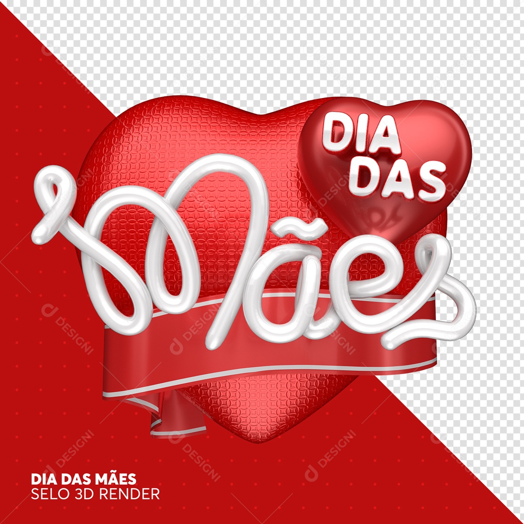 Selo 3D Dia Das Mães Coração Vermelho PSD Editável