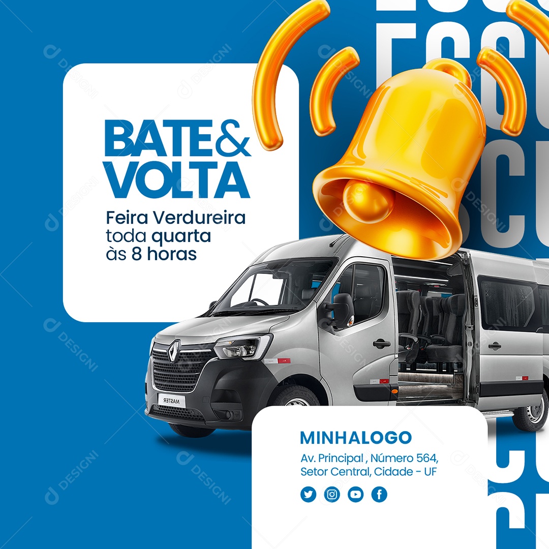 Bate & Volta Feira Verdureira Toda Quarta Às 8 Horas Excursão Social Media PSD Editável