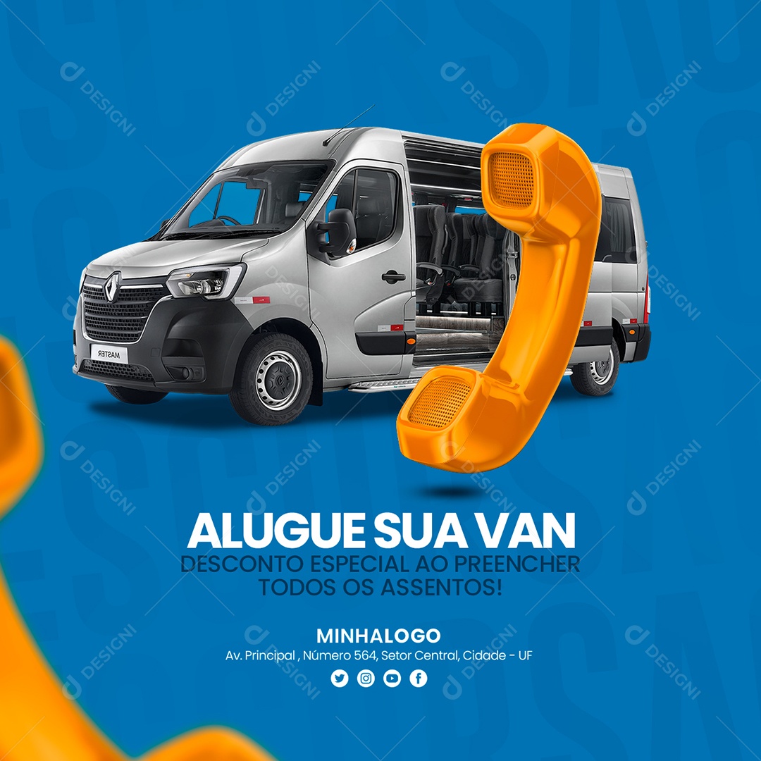 Alugue Sua Van Desconto Especial Excursão Social Media PSD Editável