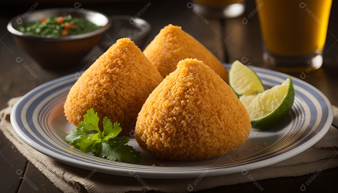 Imagem realista de coxinhas fritas deliciosas.