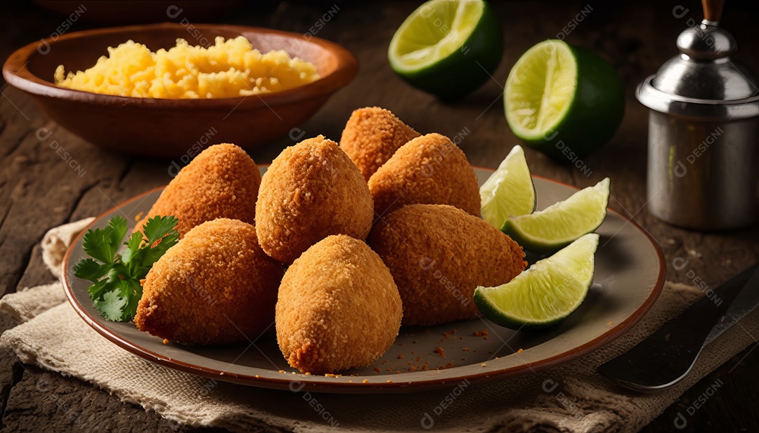 Imagem realista de coxinhas fritas deliciosas.