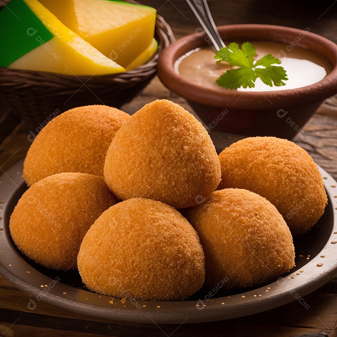 Imagem realista de coxinhas fritas deliciosas.