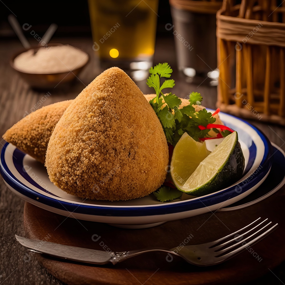 Imagem realista de coxinhas fritas deliciosas.