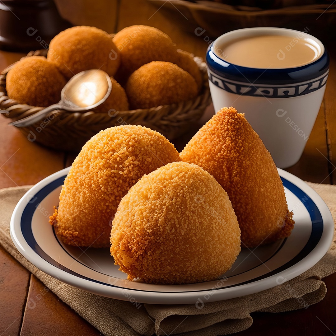 Imagem realista de coxinhas fritas deliciosas.