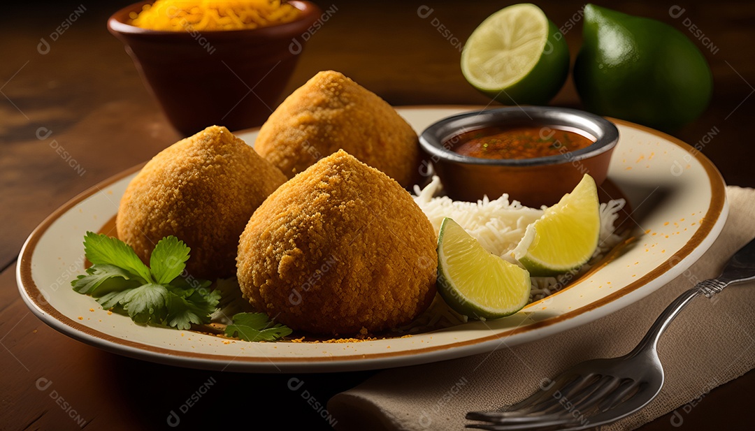 Imagem realista de coxinhas fritas deliciosas.