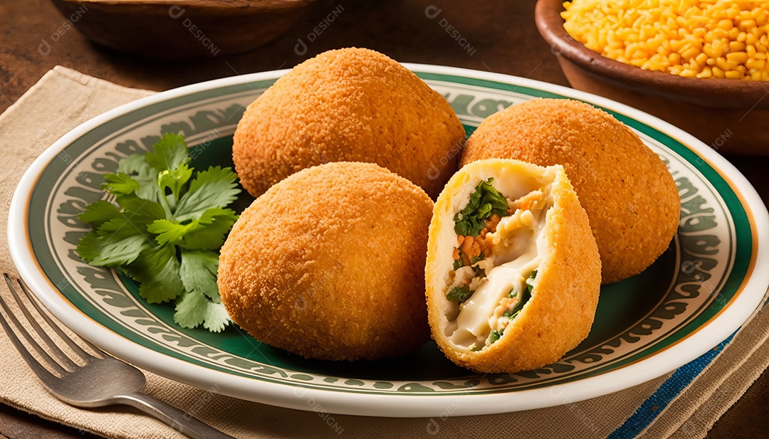 Imagem realista de coxinhas fritas deliciosas.
