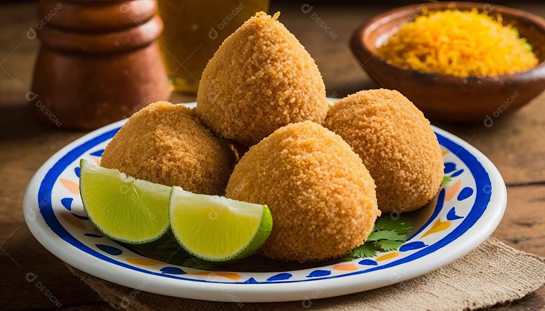 Imagem realista de coxinhas fritas deliciosas.