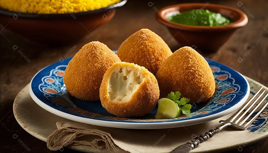 Imagem realista de coxinhas fritas deliciosas.