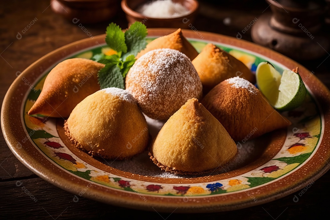 Imagem realista de coxinhas fritas deliciosas.