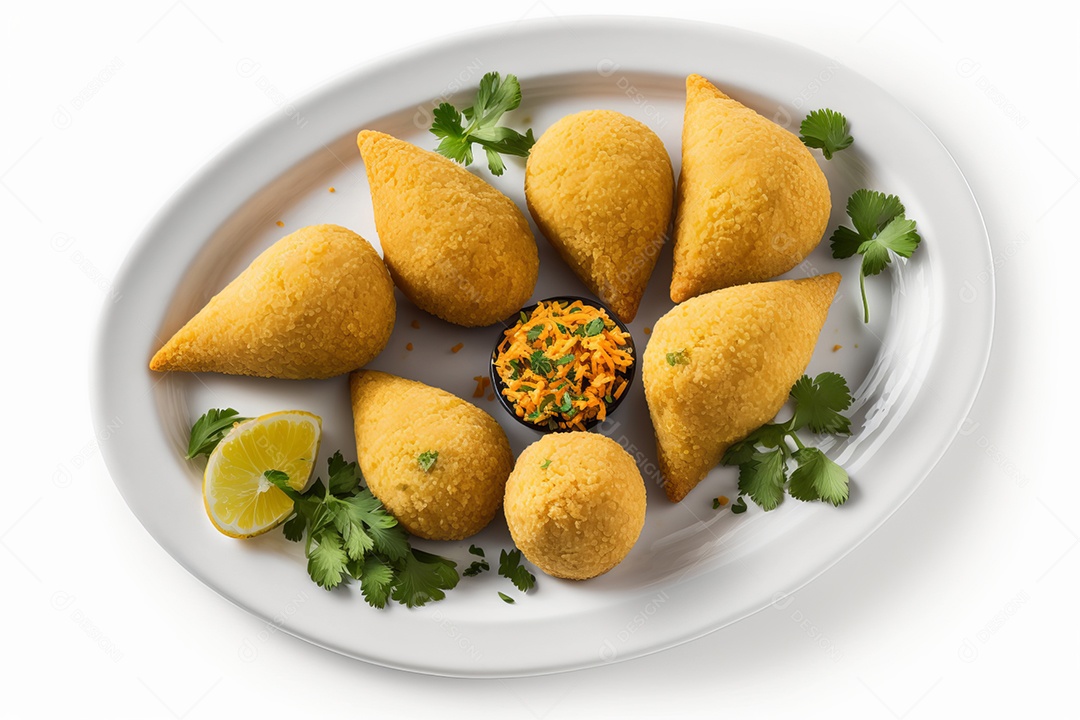 Imagem realista de coxinhas fritas deliciosas.