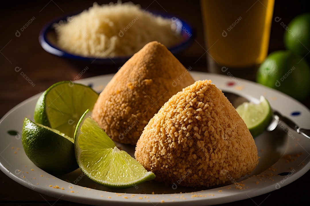 Imagem realista de coxinhas fritas deliciosas.