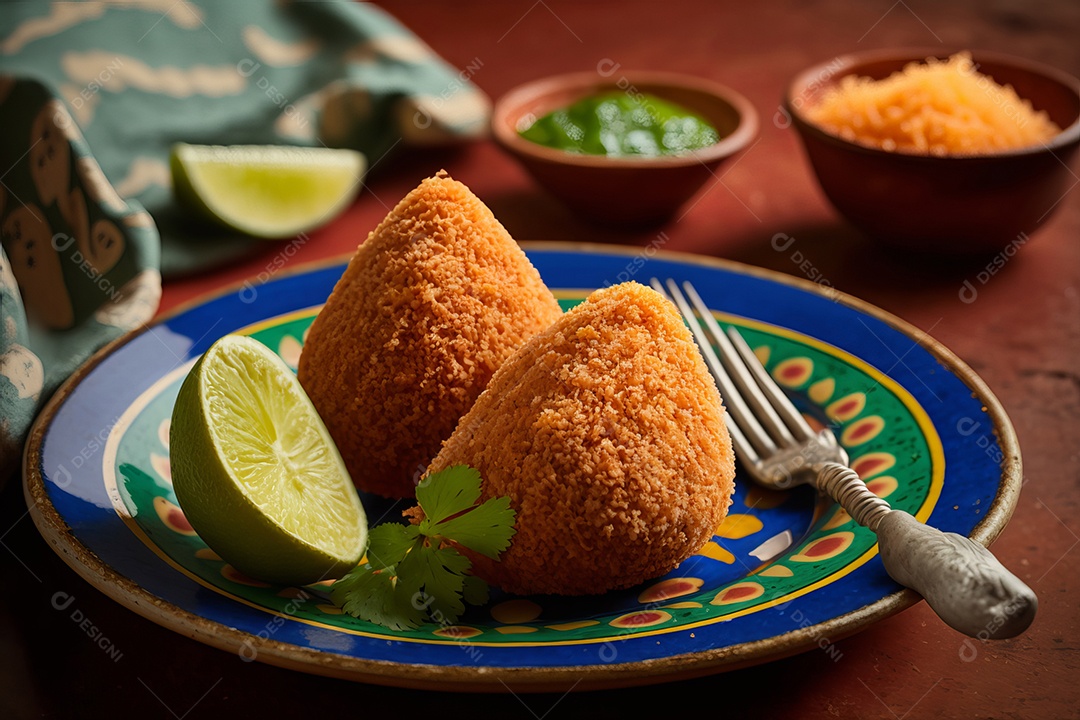 Imagem realista de coxinhas fritas deliciosas.