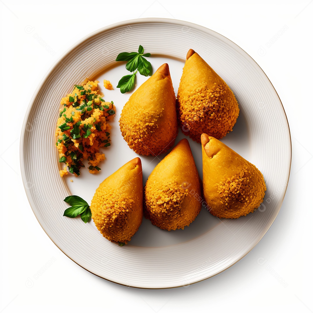Imagem realista de coxinhas fritas deliciosas.