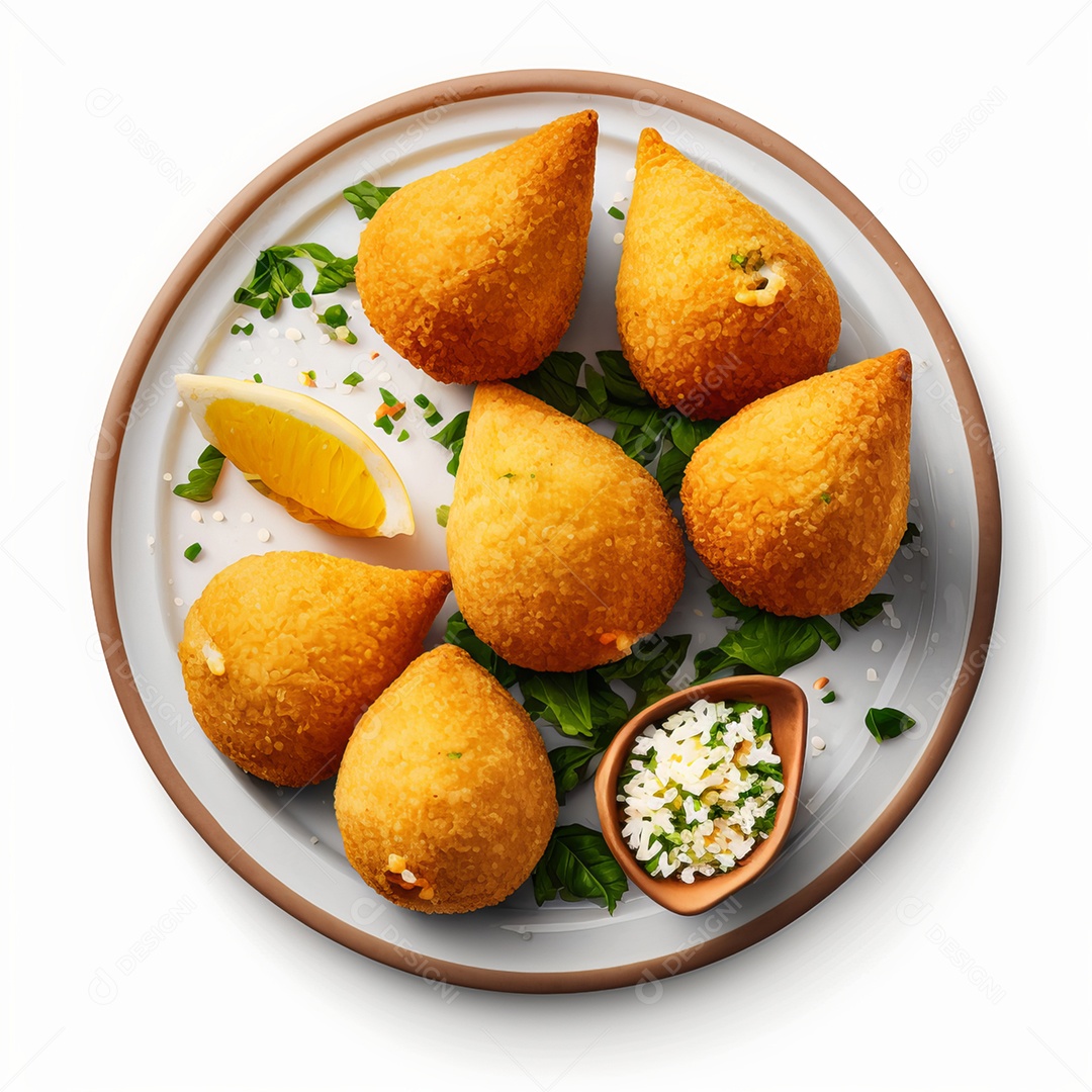 Imagem realista de coxinhas fritas deliciosas.