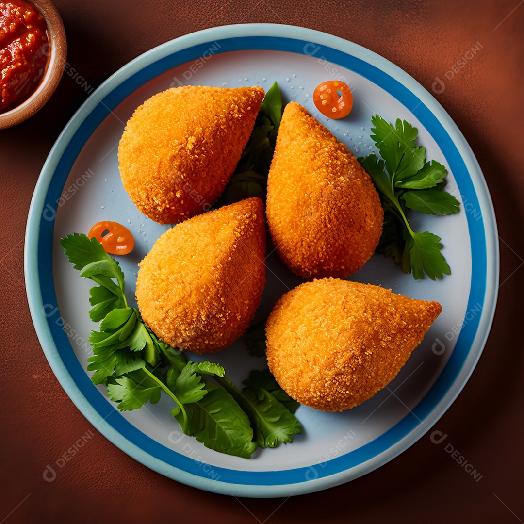 Imagem realista de coxinhas fritas deliciosas.