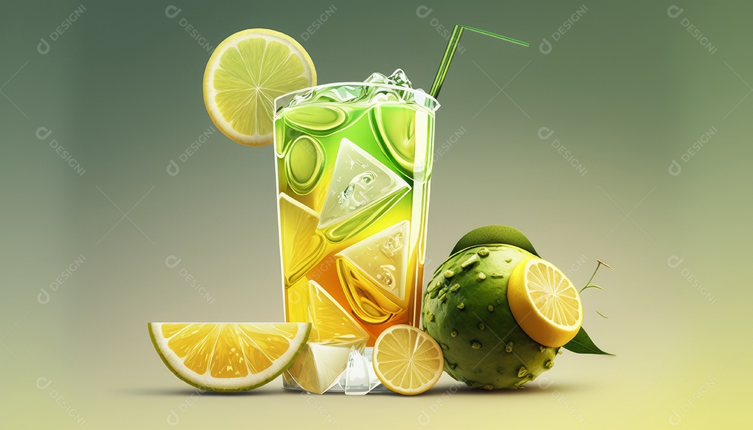 Imagem realista de copo de bebida sobre fundo isolado.