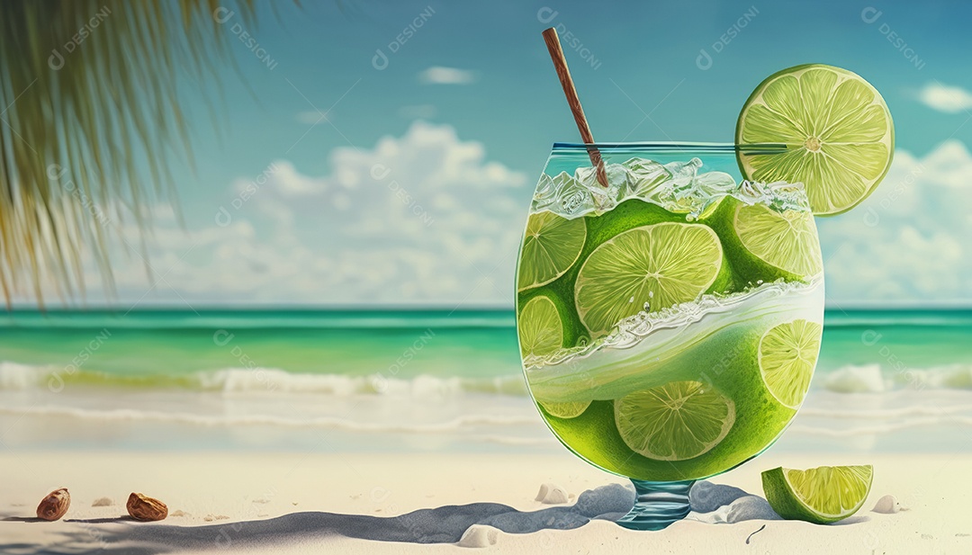 Imagem realista de copo de bebida sobre fundo isolado.